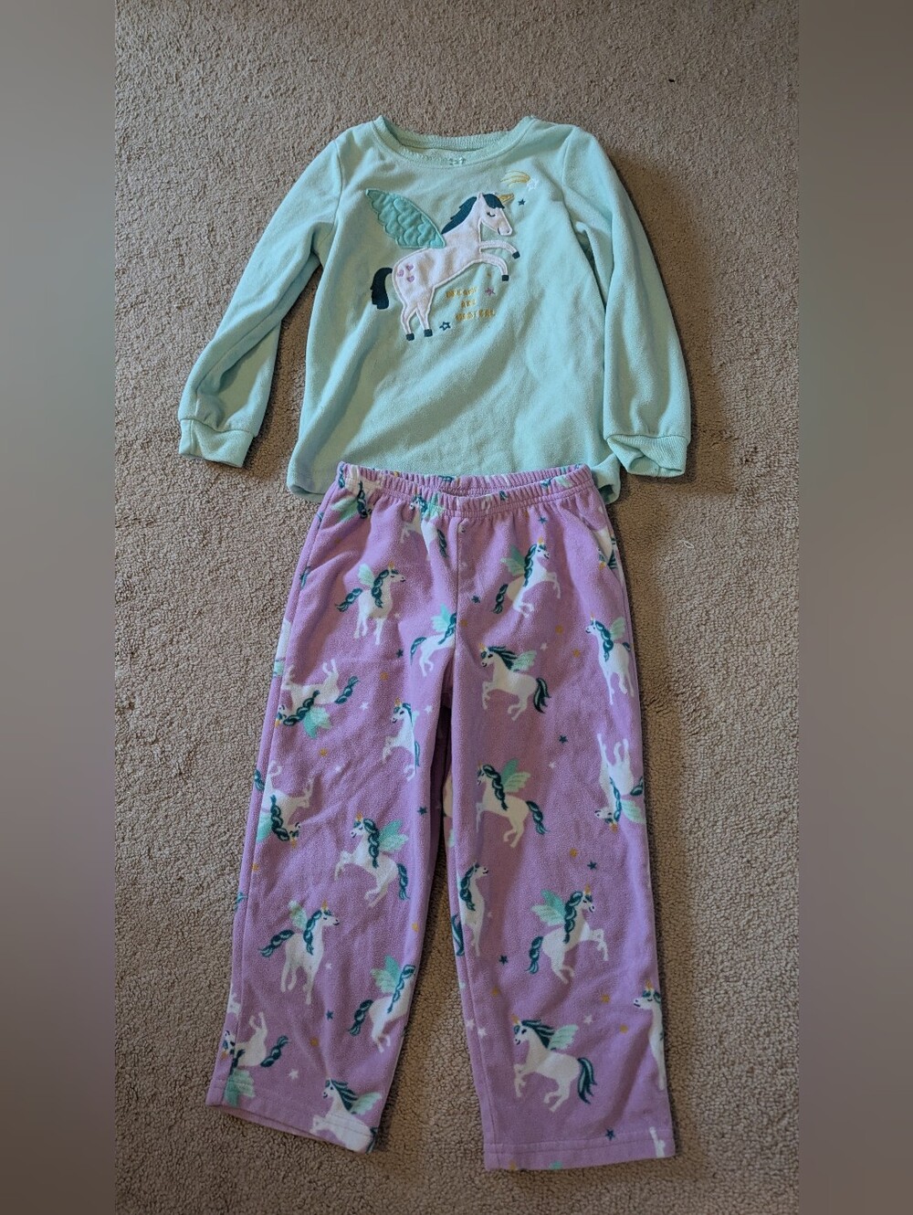 Carter's Mint Top with Purple Unicorn Pajama Set